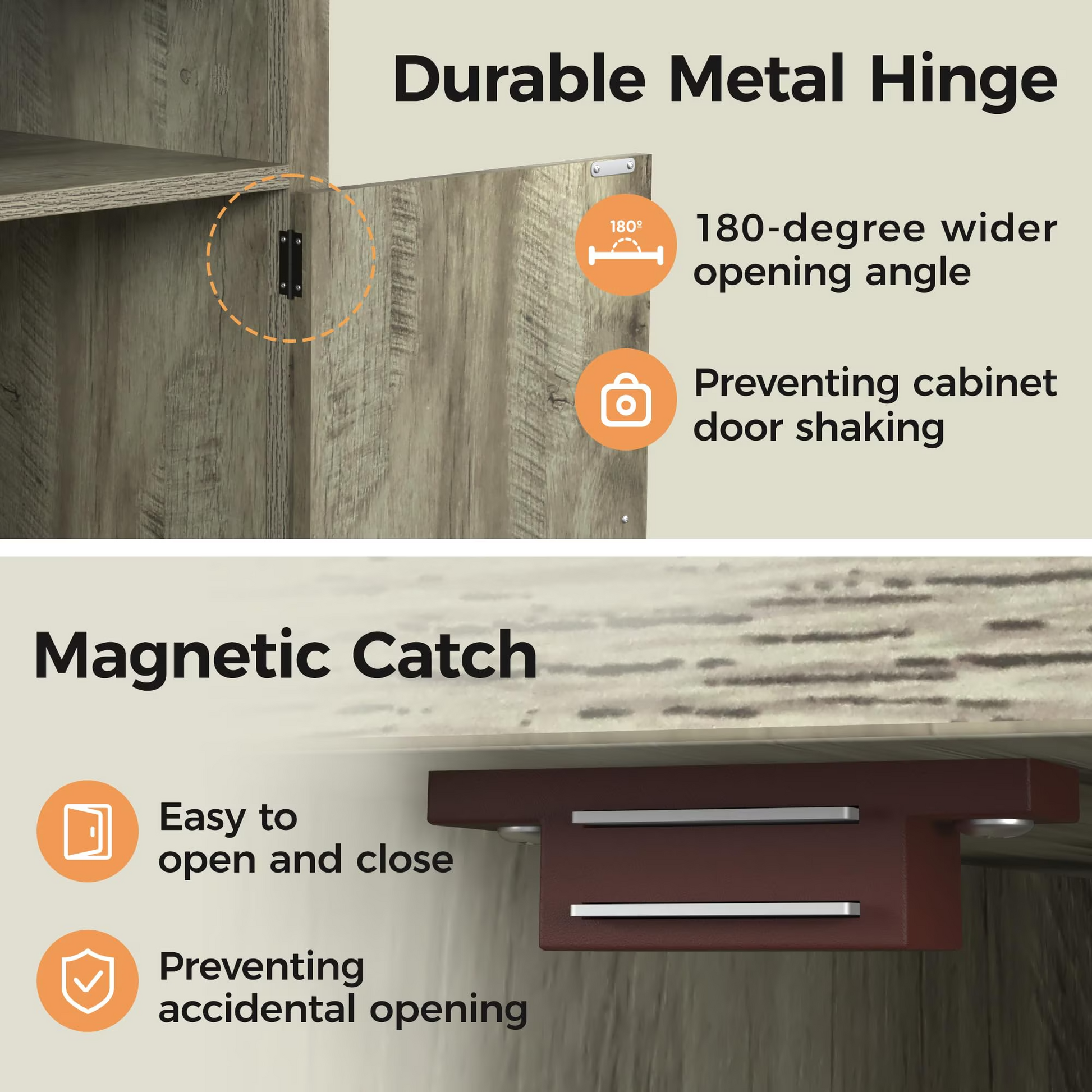 Farmhouse End Table with Charging Station Wooden Rustic Nightstands with Storage Cabinet and Shelf for Bedroom, Living Room, Living Room, Warm Grey image 6