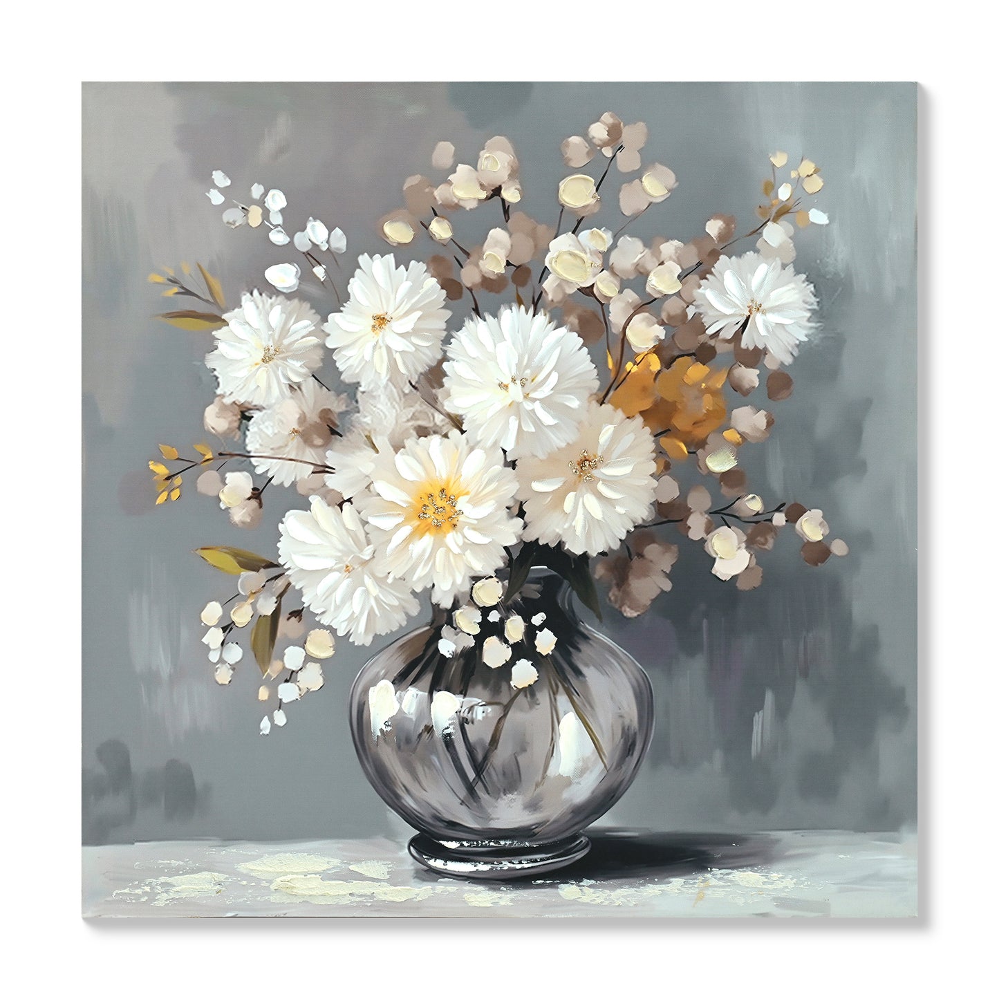 White chrysanthemum canvas art packaging