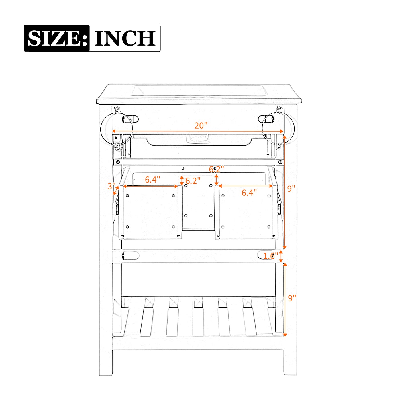 24" Bathroom Vanity with Integrated Ceramic Sink, Bathroom Cabinet with 1 Deep Drawer, 1 Tip-Out Drawer, Single Sink Bathroom Vanity for Small and Medium Restroom image 10
