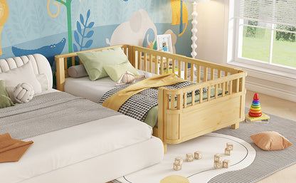 Twin Size Wood Platform Bed for Kids, Wood Low Profile Twin Bed with Rails for Girls and Boys, Natural (Patented Design, Expect Arrival Date 2026/5/11 Old SKU W2593P190150) image 8