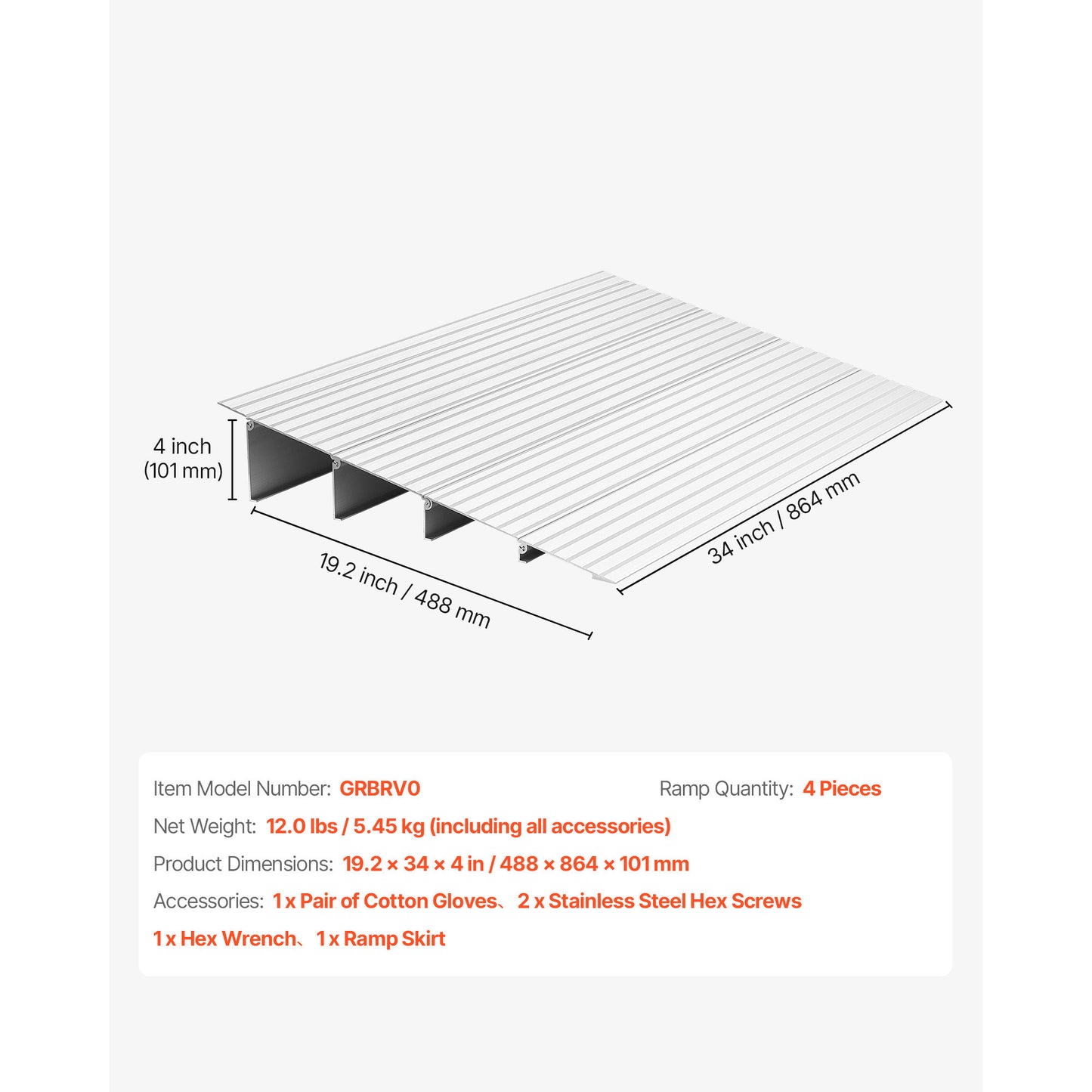 Door Threshold Ramp, 4 inch Rise, Aluminum Alloy Threshold Ramp Rated 800 lbs Load Capacity, Handicap Ramps for Home Steps for Wheelchair, Scooters, Power Chairs, Walkers, Bicycle, Tricycle image 4