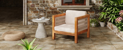 Acacia Wood Outdoor Club Chair with Beige Rope Arm and Beige Cushions,400 lbs Capacity image 5
