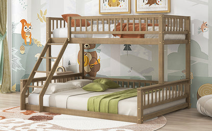 Twin XL over Queen Bunk Bed with Ladder and Guardrails, Walnut image 5