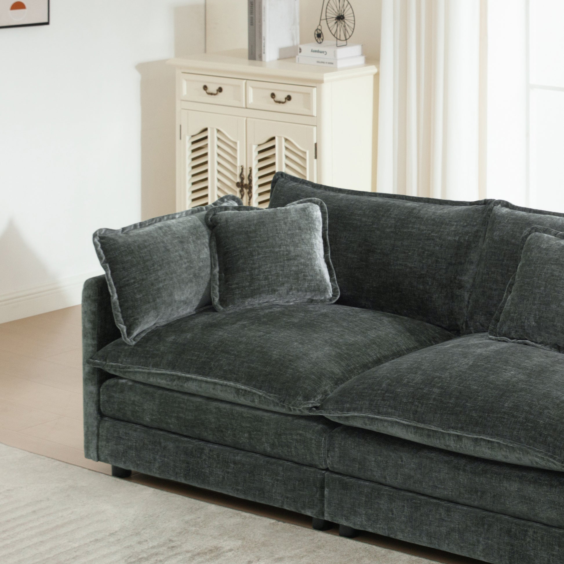 Comfy Deep Single Seat Sofa Upholstered Reading Armchair Living Room Chair Gray Chenille Fabric, 1 Toss Pillow image 7