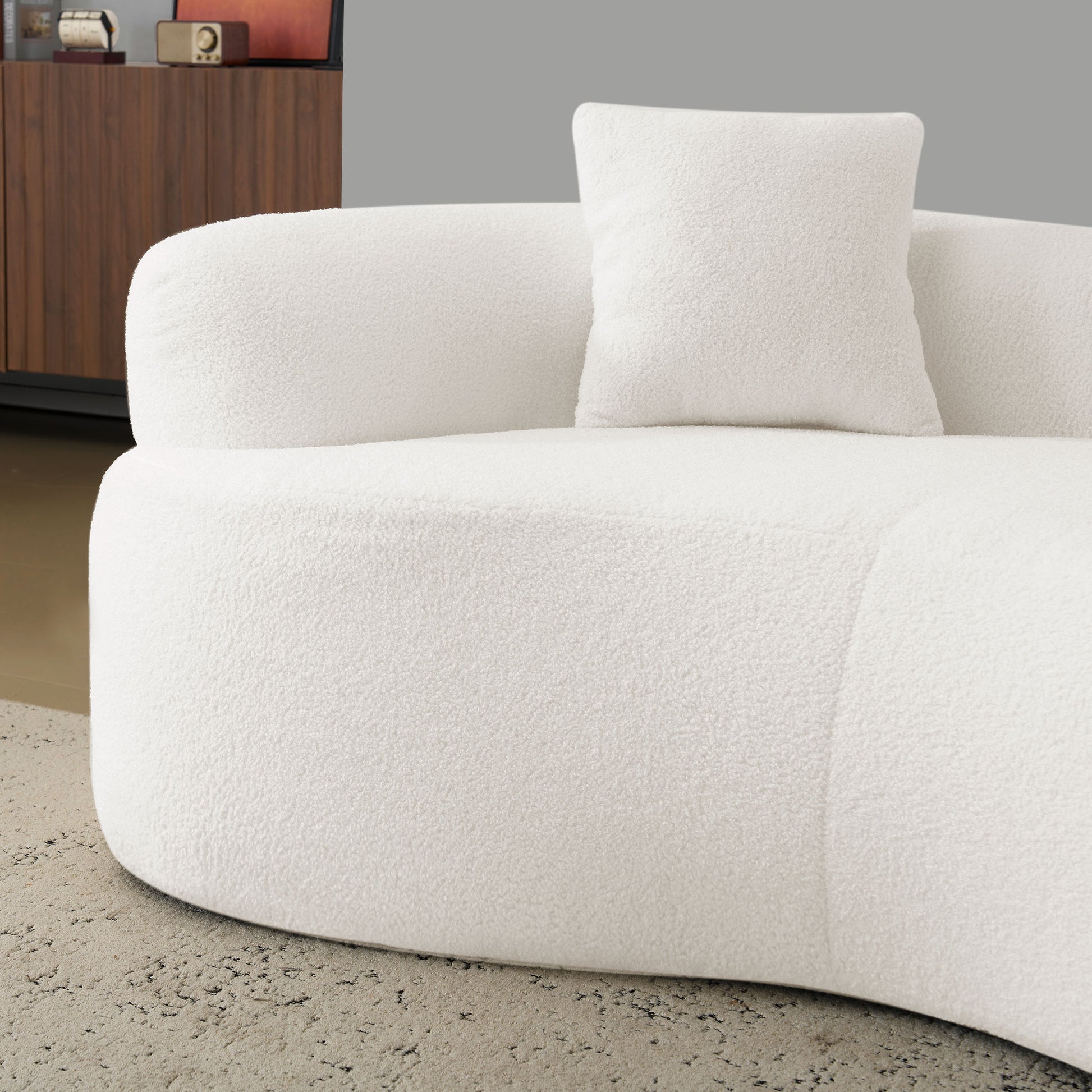 66.93 Inch Curved Loveseat White Full Compression Sponge Sofa, Teddy Velvet Fabric, No-Assembly Compact Sofa for Small Spaces & Apartments, 350 lbs Capacity image 8