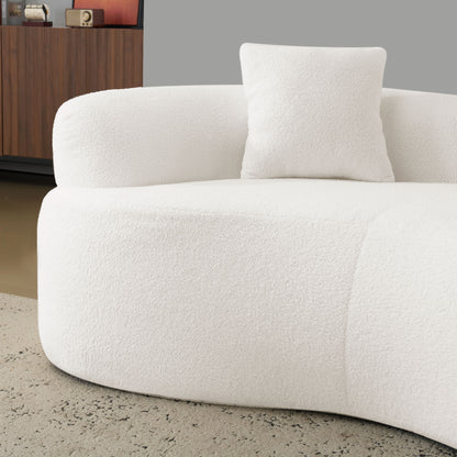 66.93 Inch Curved Loveseat White Full Compression Sponge Sofa, Teddy Velvet Fabric, No-Assembly Compact Sofa for Small Spaces & Apartments, 350 lbs Capacity image 8
