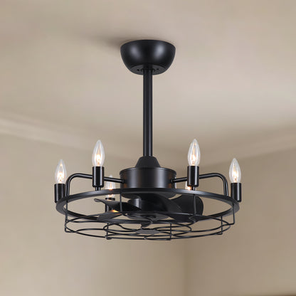 20" Industrial Ceiling Fan with Lights, Farmhouse Fandelier with 6 E12 Sockets, Reversible DC Motor, 6 Speeds Remote Control Ceiling Fan for Dining Room Kitchen Bedroom image 2