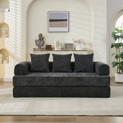 Comfy Convertible Folding Mattress Couch, Floor Sofa Bed, Chenille Floor Sofa with Armrest, Floor Sofa Lounge Couch for Living Room Bedroom Lounge Studio-Black image 11