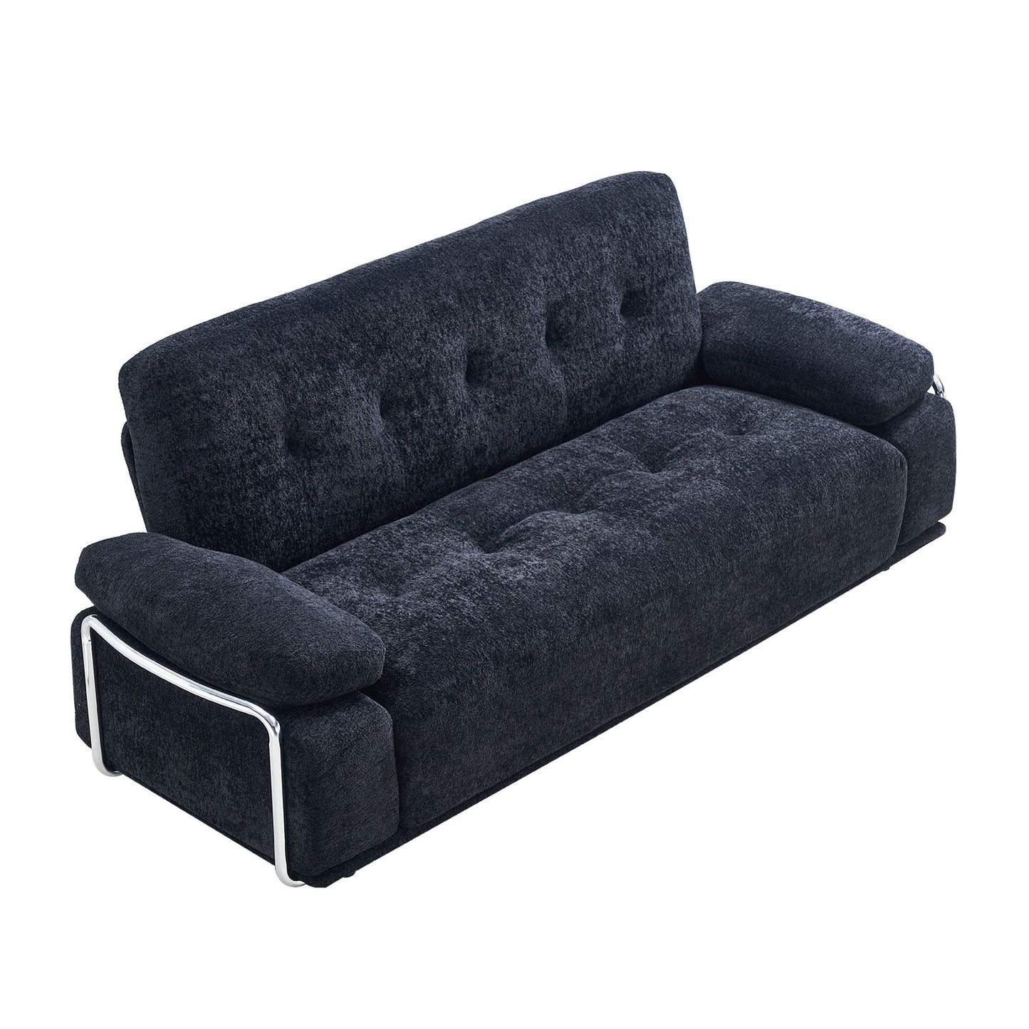 88.98'' Width Modern Sofa with Compression Seat Cushions and Back Cushions,Steel Arm Frame,Chenille Fabric,Black Color image 5