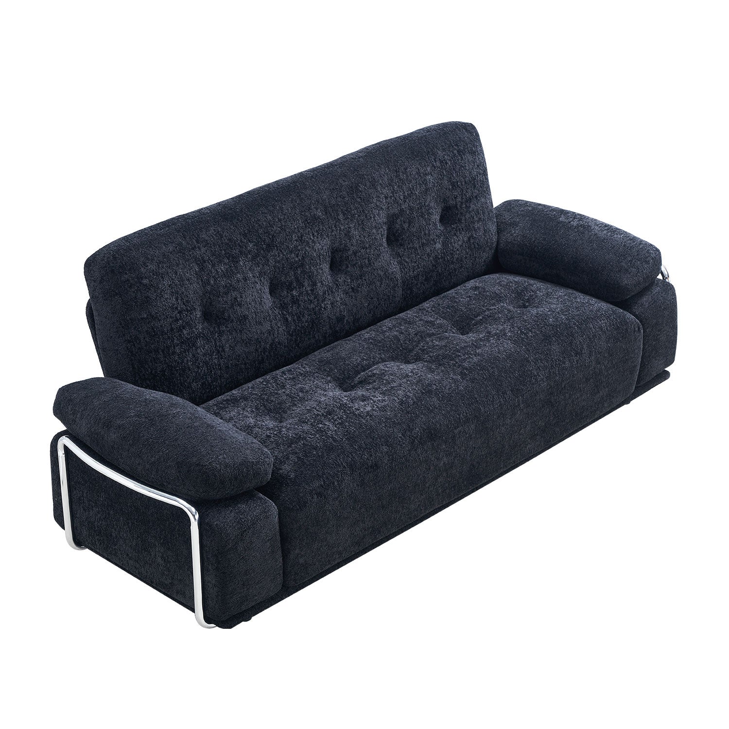 88.98'' Width Modern Sofa with Compression Seat Cushions and Back Cushions,Steel Arm Frame,Chenille Fabric,Black Color image 5