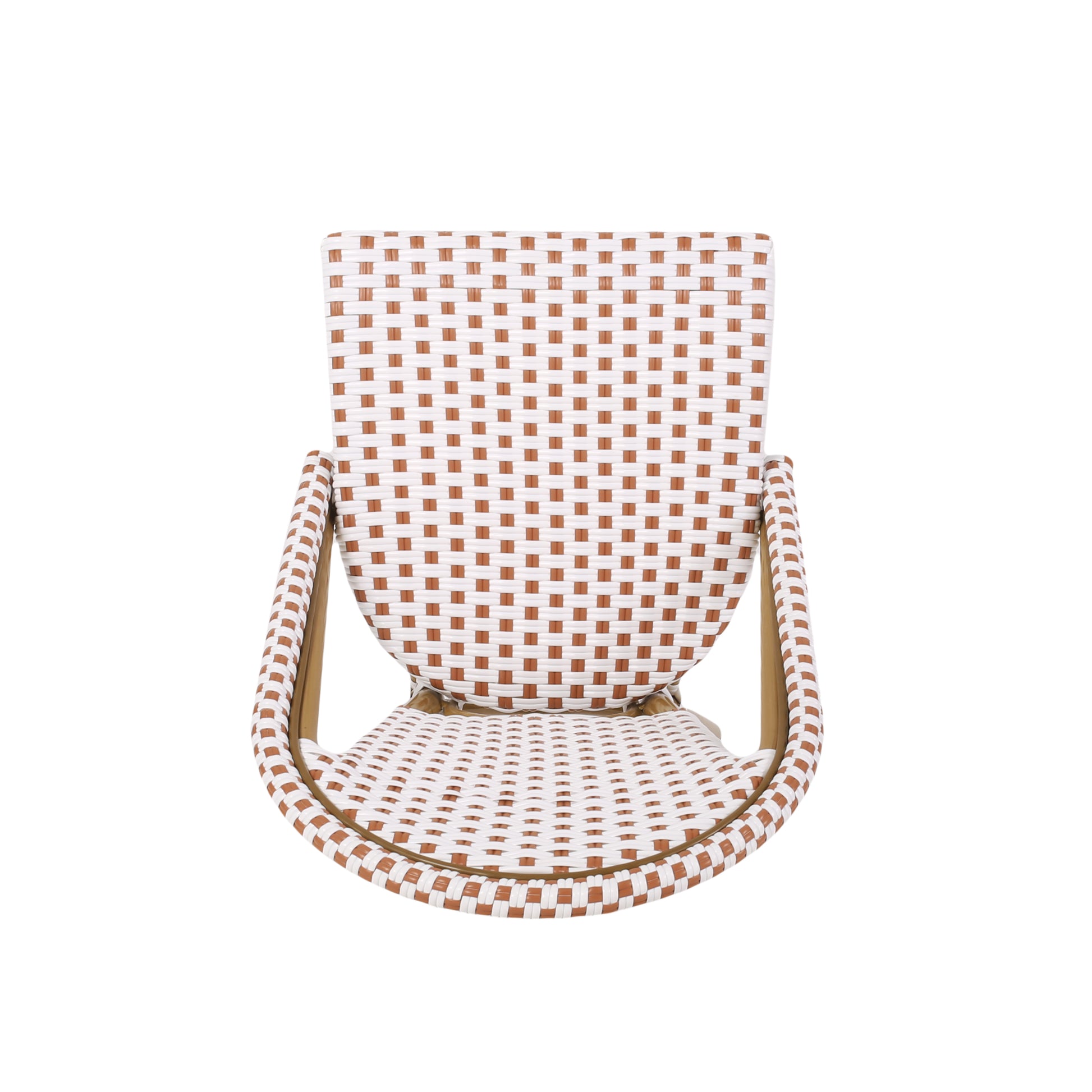Outdoor PE Ratten and Aluminum French Bistro Chairs, Set of 2, Rusted Red & White, Bamboo Print Finish image 8