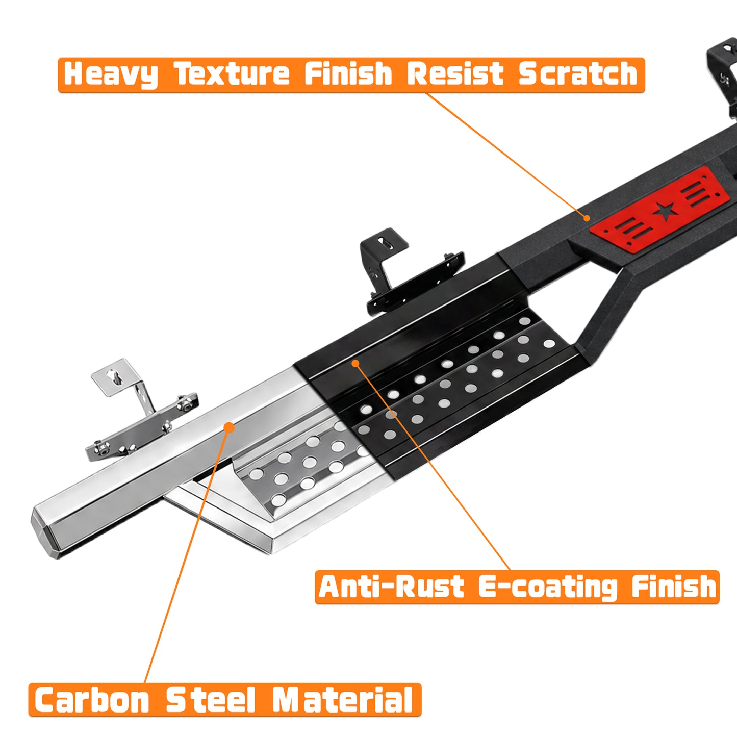 Hexagonal style Running Boards Compatible with 2020-2026 Jeep Gladiator Jt 4 Door. Made with Carbon Steel. 6 Inch Gladiator Side Steps Step Bars Nerf Bars Bolt installation image 6