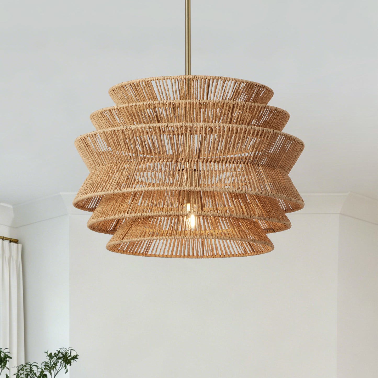 17.3" Rattan Pendant Light,Hand-Woven Rustic Wicker Hanging Light Seagrass Ceiling Chandelier,Water Plants Rattan Chandelier for Dining Living Bedroom Kitchen Farmhouse image 1