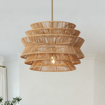 17.3" Rattan Pendant Light,Hand-Woven Rustic Wicker Hanging Light Seagrass Ceiling Chandelier,Water Plants Rattan Chandelier for Dining Living Bedroom Kitchen Farmhouse image 1