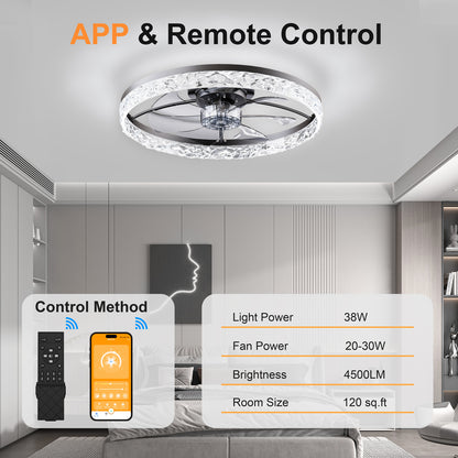 23.6" Ceiling Fans with Lights Remote and APP Control, Dimmable 3-Color and 6-Speed quiet DC Motor, BLACK Ceiling Fan for Bedroom Living Room image 3