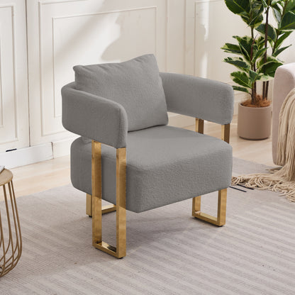 TS Modern decorative chair, living room side chair with gold metal legs, no wheels, suitable for dressing area, reception room, office,Teddy fleece upholstered metal foot sofas 2PCS Grey image 2