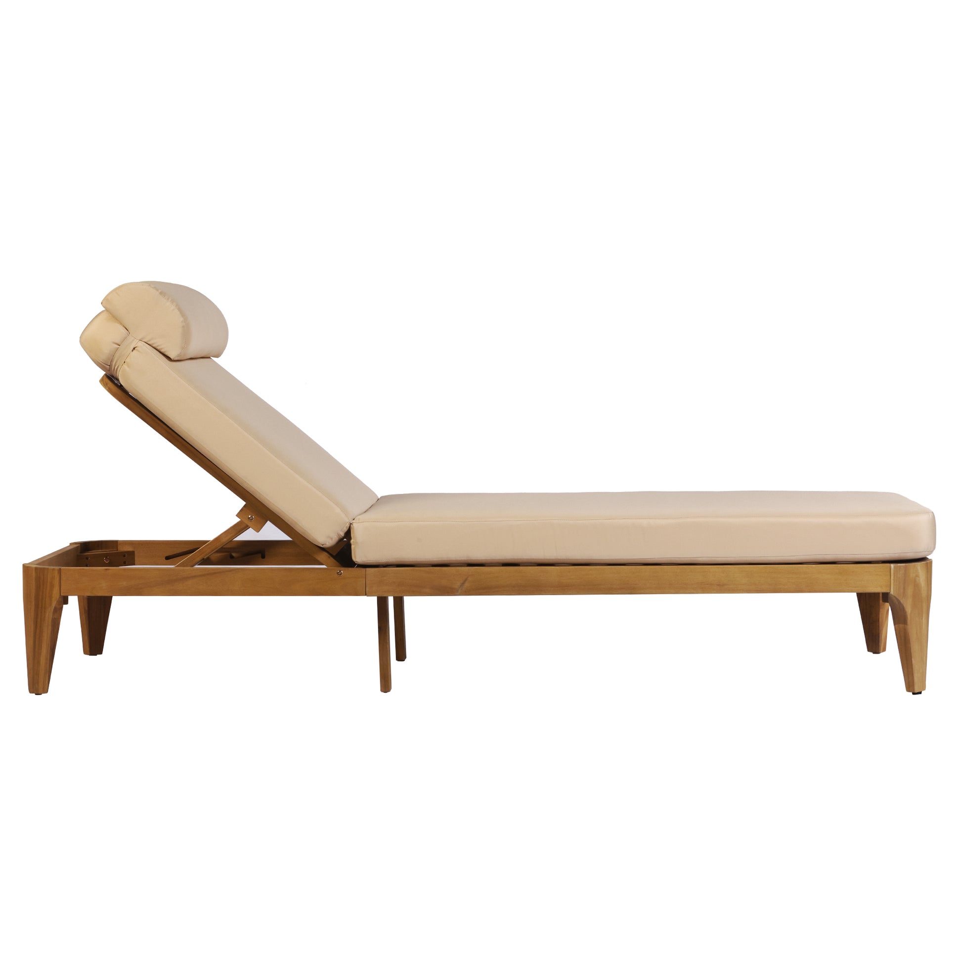 TOPMAX Acacia Wood Chaise Lounge, Outdoor Sun Lounge Chair, Patio Recliner with Adjustable Backrest and Head Pillow for Poolside, Backyard, Garden, Indoor&Outdoor, Coffee Brown image 12