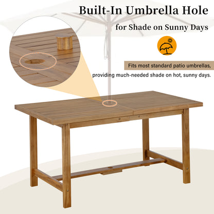 U_STYLE 5-Piece Outdoor Acacia Wood Outdoor Dining Set of 4,59.06-Inch Rectangular Table with Umbrella Hole,Suitable for Patio, Lawn, Garden, Poolside, & Indoor Use image 7