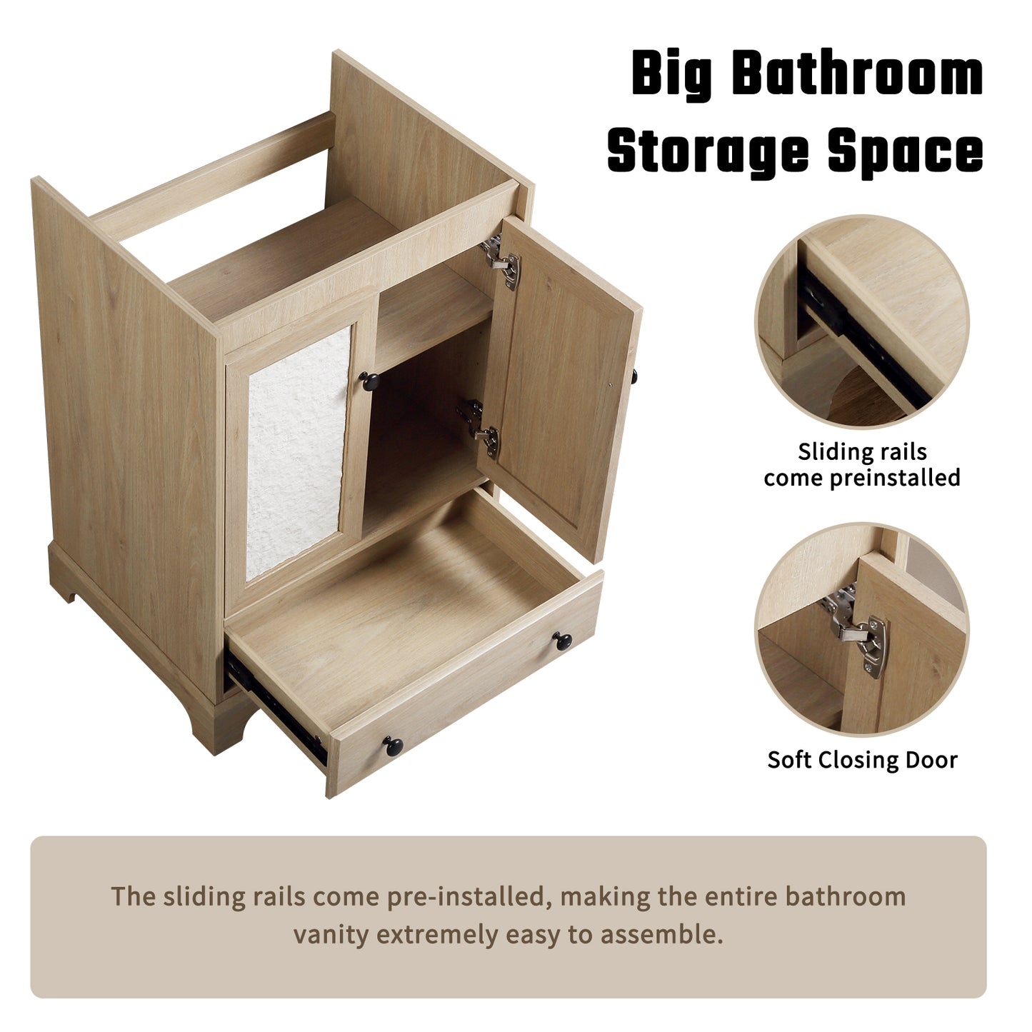 Bathroom Vanity Sink Base Wooden Material Ready-to-Assemble Bathroom Cabinet 24" Width without sink image 4