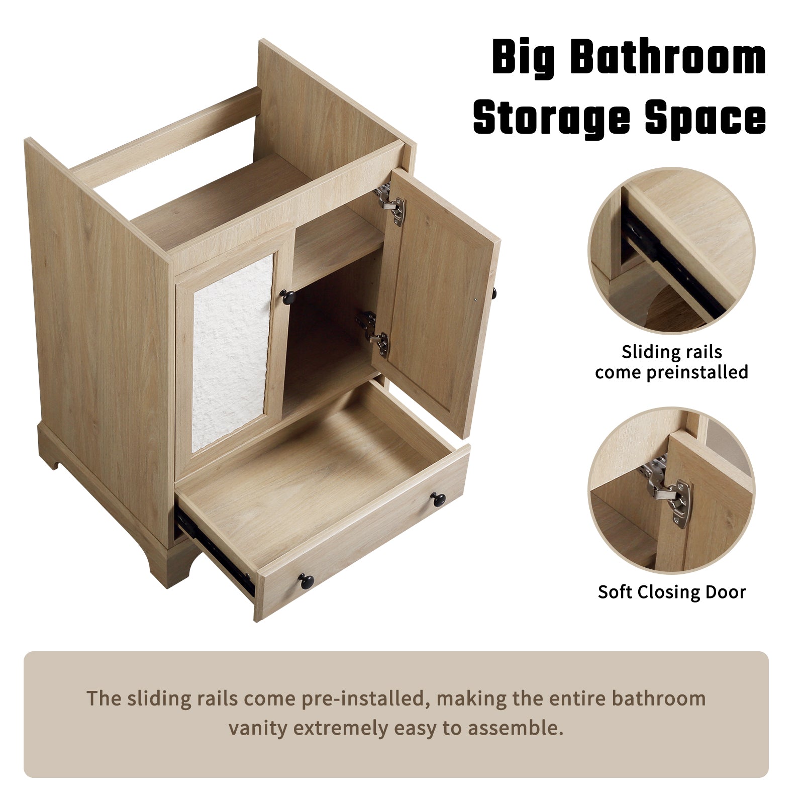 Bathroom Vanity Sink Base Wooden Material Ready-to-Assemble Bathroom Cabinet 24" Width without sink image 4
