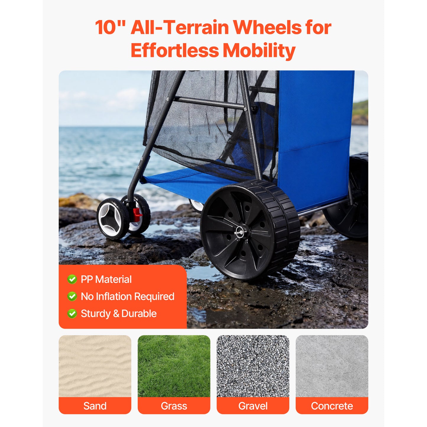 Beach Cart with Large Wheels for Sand, 165 lbs Load Capacity, Heavy Duty Folding Beach Wagon with 10" Solid Wheels, Insulated Cooler Bag, Umbrella Holder, Holds 4 Chairs for Camping & Fishing image 9