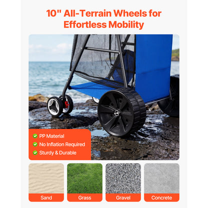 Beach Cart with Large Wheels for Sand, 165 lbs Load Capacity, Heavy Duty Folding Beach Wagon with 10" Solid Wheels, Insulated Cooler Bag, Umbrella Holder, Holds 4 Chairs for Camping & Fishing image 9