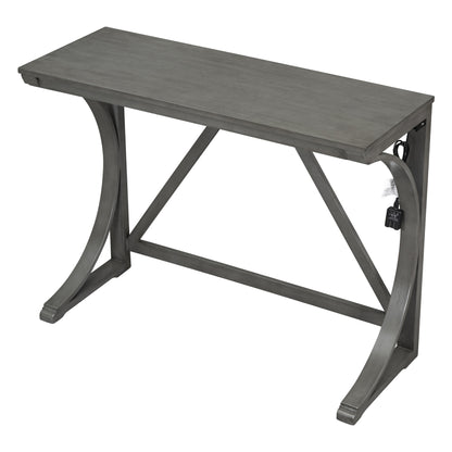 TOPMAX Farmhouse 3-Piece Counter Height Dining Table Set with USB Port and Upholstered Stools,Gray image 9