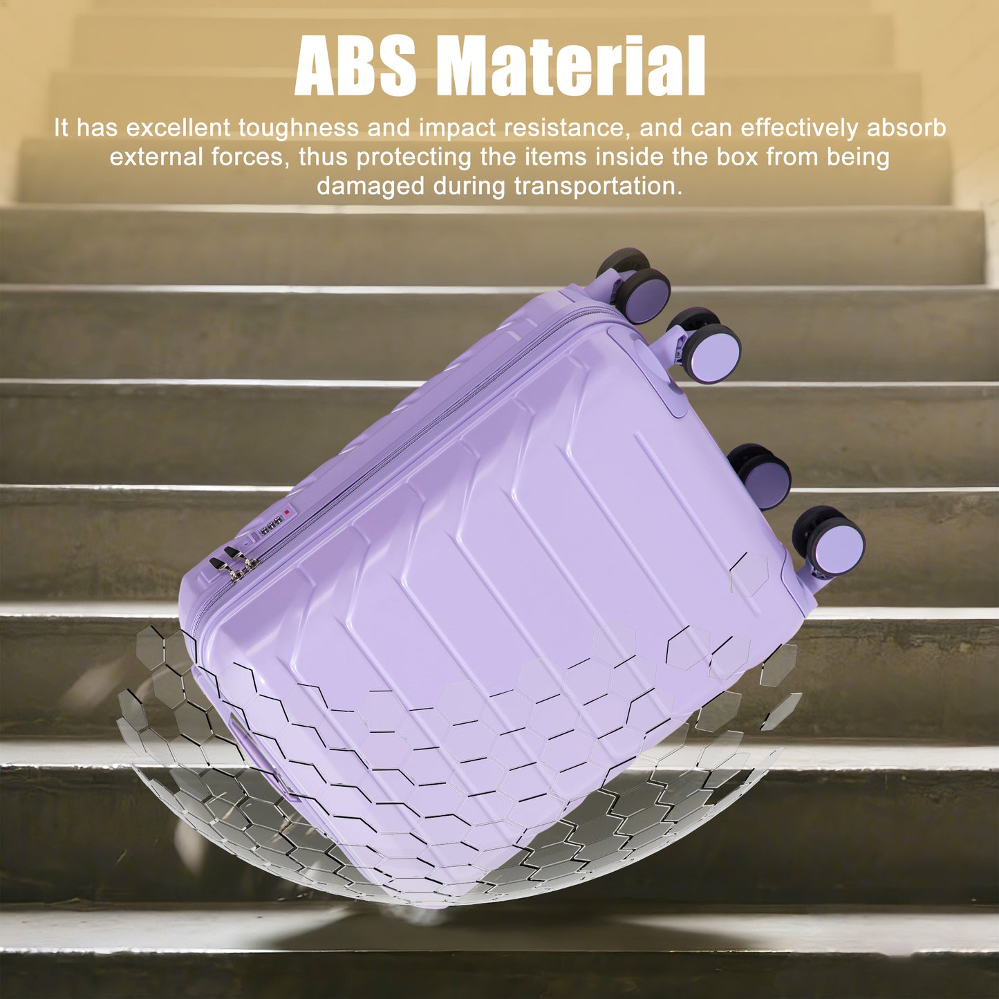 20 Inch ABS Hard Shell Travel Checked Luggage - Scratch Resistant Surface Four Multi-Directional Wheels, With Combination Lock.(Blue+Purple) image 7