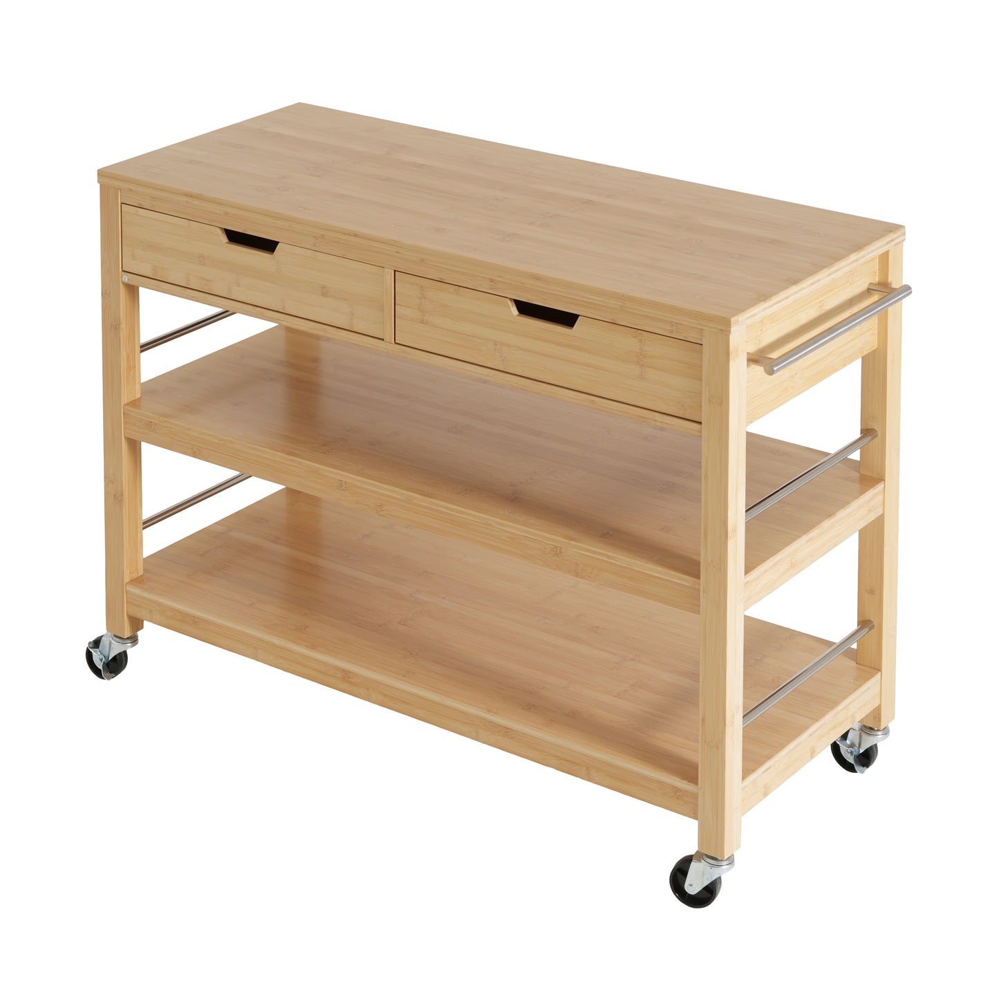 Indoor Multifunctional Natural Bamboo Bar Cart with Locking Wheels, Drawers, and Open Shelves - Ideal for Kitchen, Dining, and Entertaining image 11