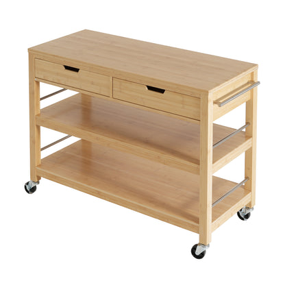 Indoor Multifunctional Natural Bamboo Bar Cart with Locking Wheels, Drawers, and Open Shelves - Ideal for Kitchen, Dining, and Entertaining image 11