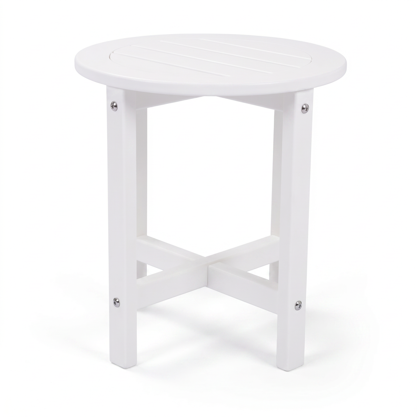 White HDPE Round Outdoor Side Table, 18 in. Dia. x 17 in. H, Small Weather-Resistant Patio End Table image 11