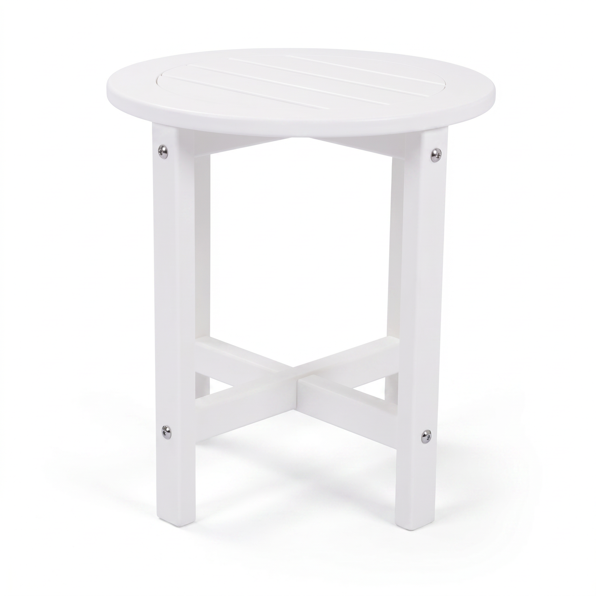 White HDPE Round Outdoor Side Table, 18 in. Dia. x 17 in. H, Small Weather-Resistant Patio End Table image 11