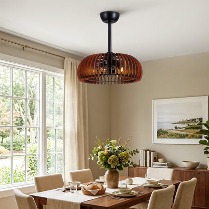 20" Pumpkin Wood Ceiling Fan, Rustic Farmhouse Plywood Fandelier with 6 E12 Sockets, Reversible DC Motor, Adjustable Hanging, 6 Speeds Remote Control Ceiling Fan for Dining Room Kitchen image 5