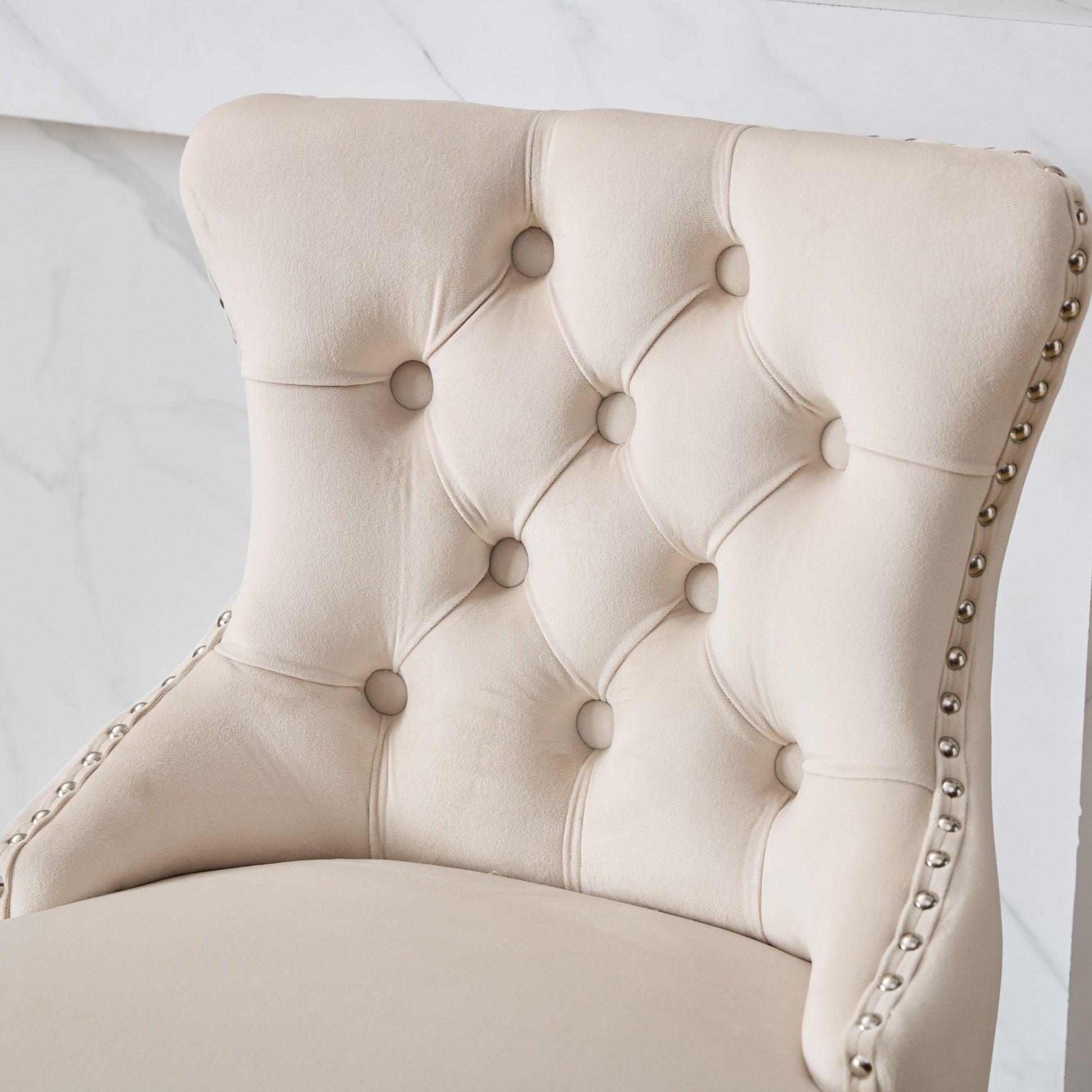 Swivel Velvet Barstools with Button Tufted Decoration and Wooden Legs, and Chrome Nailhead Trim, Leisure Style Bar Chairs,Bar stools, Set of 2 (Beige),SW1860BG image 9