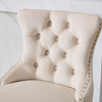 Swivel Velvet Barstools with Button Tufted Decoration and Wooden Legs, and Chrome Nailhead Trim, Leisure Style Bar Chairs,Bar stools, Set of 2 (Beige),SW1860BG image 9