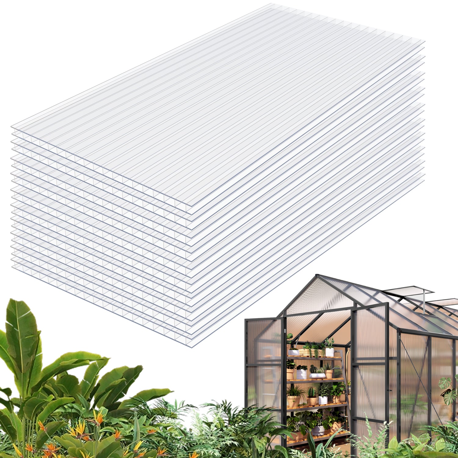 4x2 FT Polycarbonate Twin Wall Sheets, Shatterproof UV Blocking Greenhouse Cover Panels, Lightweight Insulated Roof Panels for Outdoor Garden, Patio and Balcony Use image 1