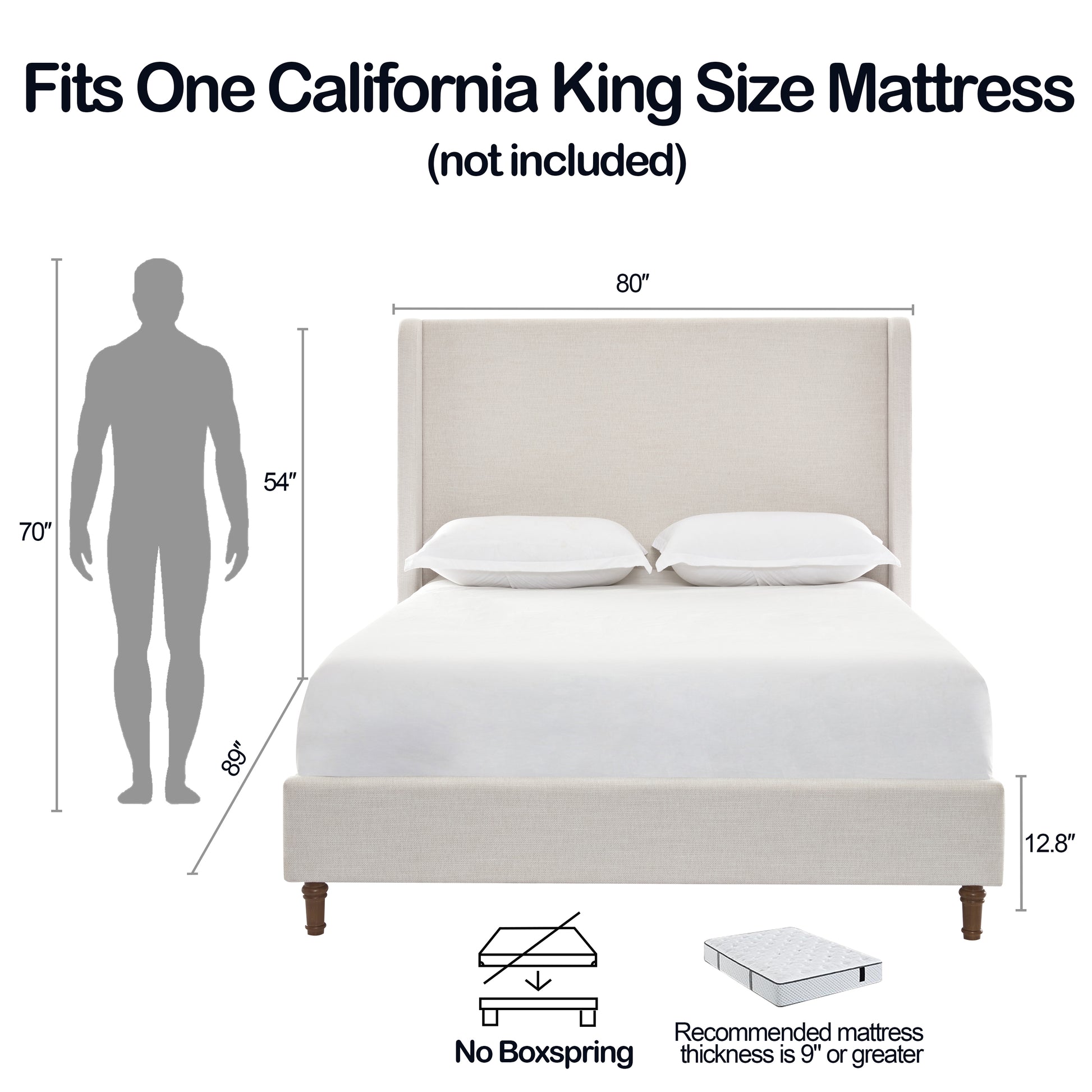 Harper Tall Headboard Upholstered Bed / 54" High Headboard / Elegant Simplicity / No Box Spring Needed / Easy Assembly / California King / Textured Ivory Canvas image 9
