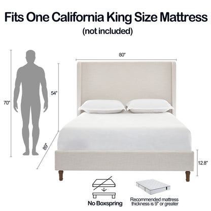 Harper Tall Headboard Upholstered Bed / 54" High Headboard / Elegant Simplicity / No Box Spring Needed / Easy Assembly / California King / Textured Ivory Canvas image 9
