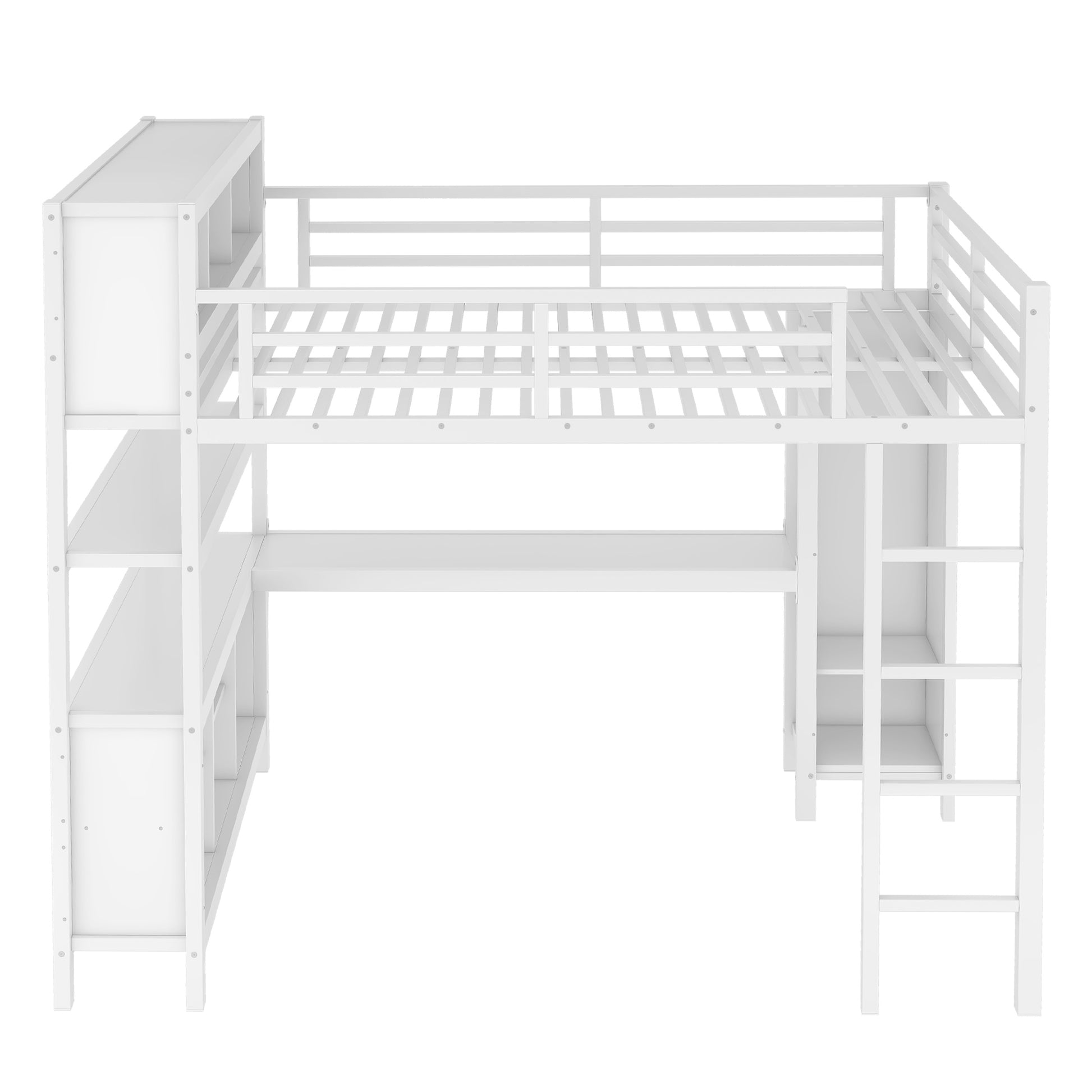 Metal Loft Bed with Wardrobe And L-shaped Desk, Queen Size Loft Bed with Storage Cubes and Shelves, Heavy Duty Loft Bed for Kids Teens Adults, White image 11