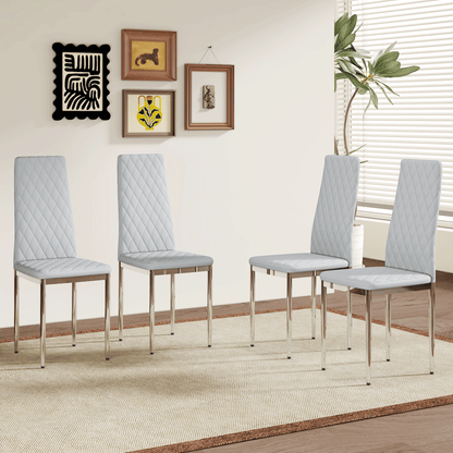 Modern Style Dining Chairs Set of 4 in Light Gray, Essential for Minimalist Homes.Meeting Family Dining Needs,PU Material Seat,Silver Metal Legs,Blending into Various Home Environments.W1151107274 image 1