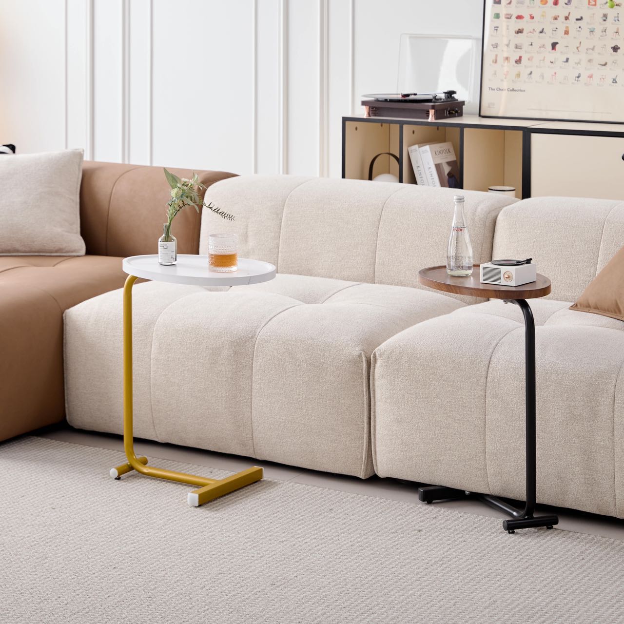 White C-shaped Side Table, Small Sofa Table for Cough, Bederoom image 2