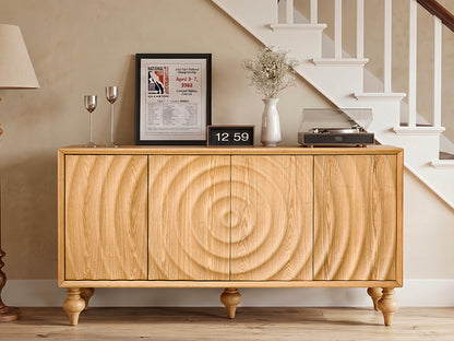 4-Door Storage Sideboard Cabinet with 3D Carved Veneer Fronts, Push-to-Open Soft-Close Hinges, Adjustable Shelves image 3