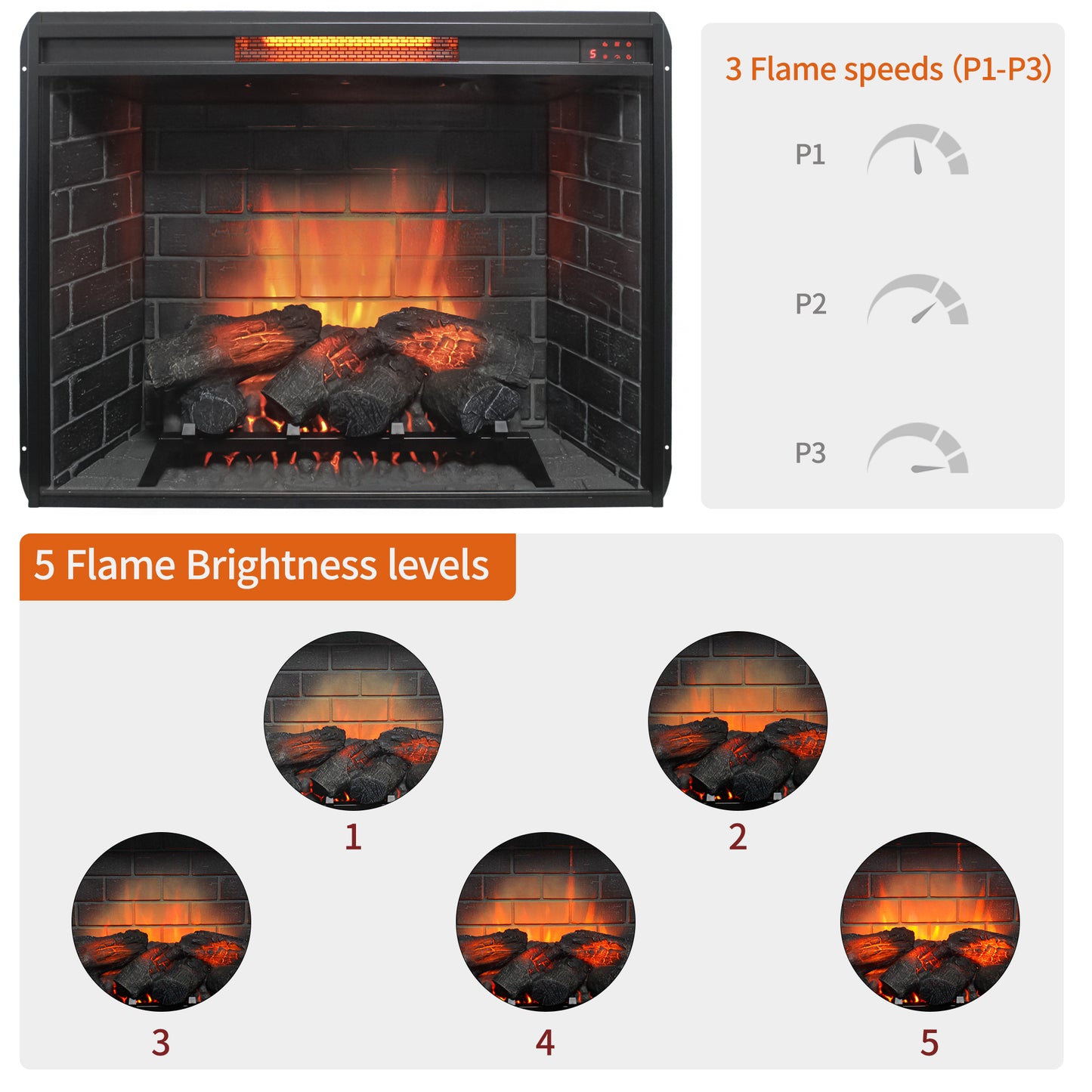 33 inch Infrared Electric Fireplace with Removable Trim kit Insert, Touch Panel Home Decor Heater image 12