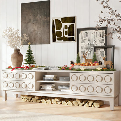 Modern Mid-Century Media Console with 4 Drawers and Cable Management, TV Console Table for TVs up to 75",Entertainment Center for Living Room and Office(White) image 3