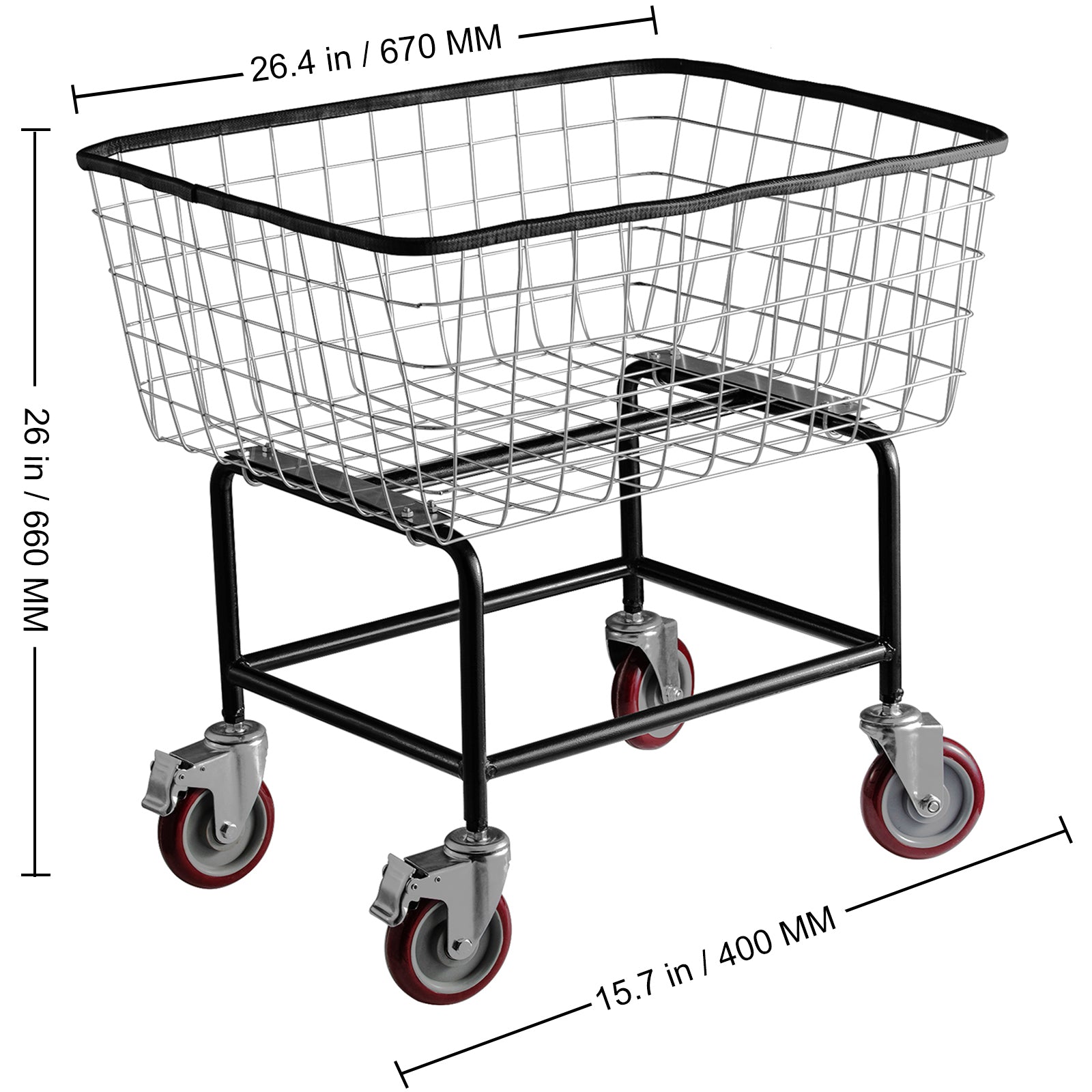Wire Laundry Cart, 4.5 Bushel Wire Laundry Basket with Wheels, 35''x15.7''x22'' Commercial Wire Laundry Basket Cart, Steel Frame with Chrome Finish, 5'' Casters, Wire Basket Cart for Laundry image 7
