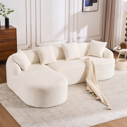 Boneless L-Shape Sectional Sofa with Curved Chaise,White Modular Chenille Compression Couch,30D High-Density Foam,Minimalist Modular Couches Sleeper for Living Room Bedroom Apartment Lounge. image 1