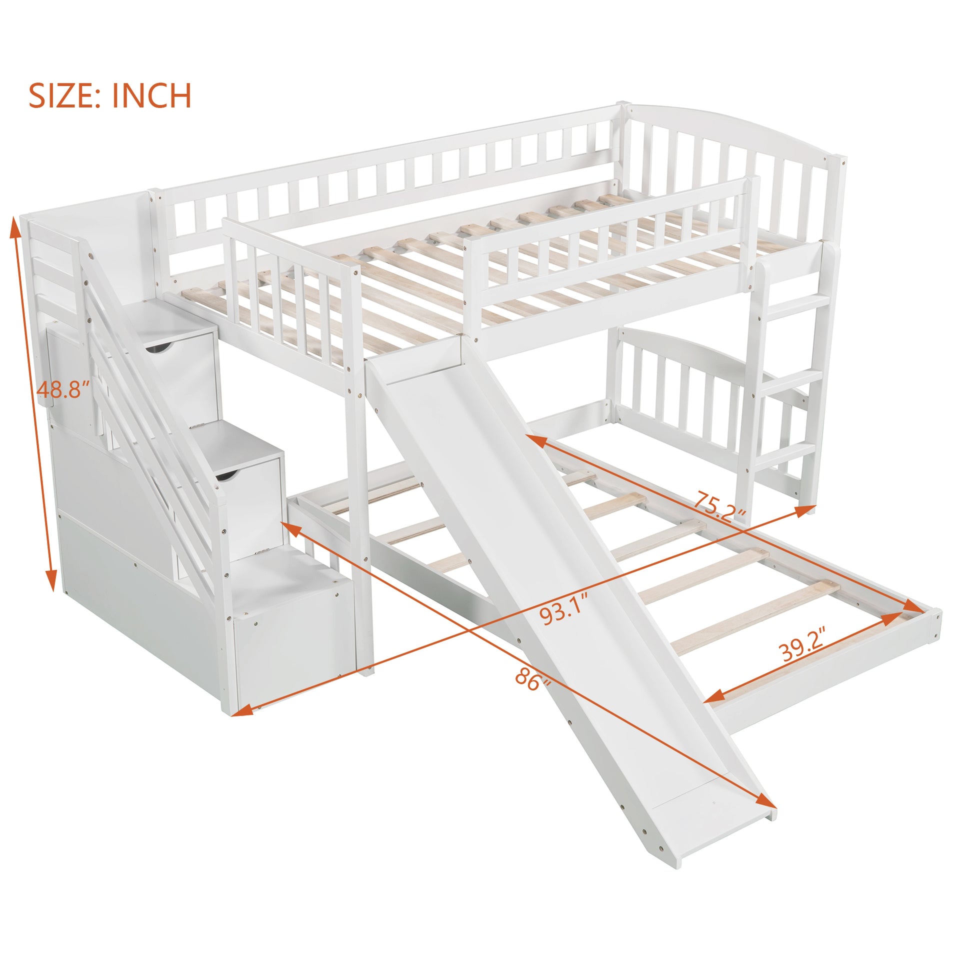 Stairway Twin over Twin Bunk Bed with Two Drawers and Slide, White(OLD SKU:LT100156AAK-1) image 7