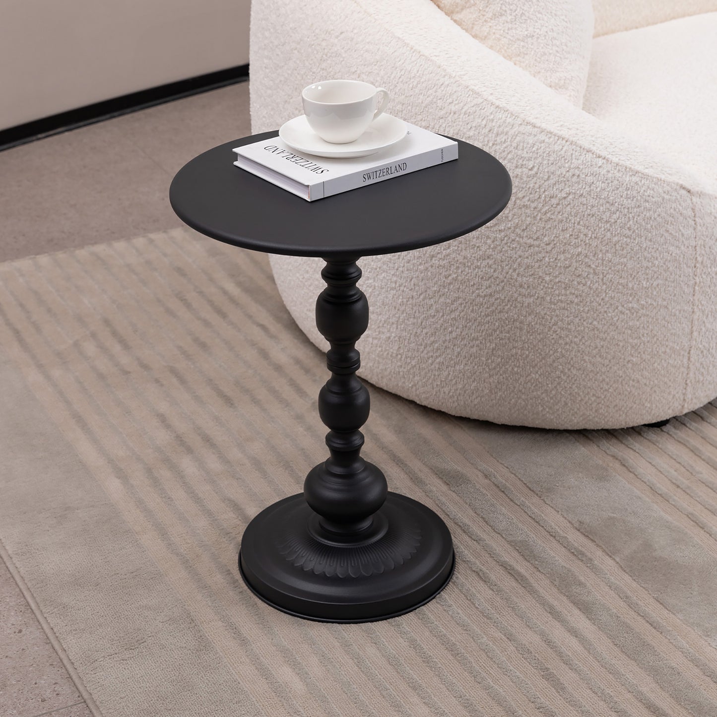 Vintage Metal Coffee Table End Table Round Side Table for Sofa Bedside Nightstand - Front View