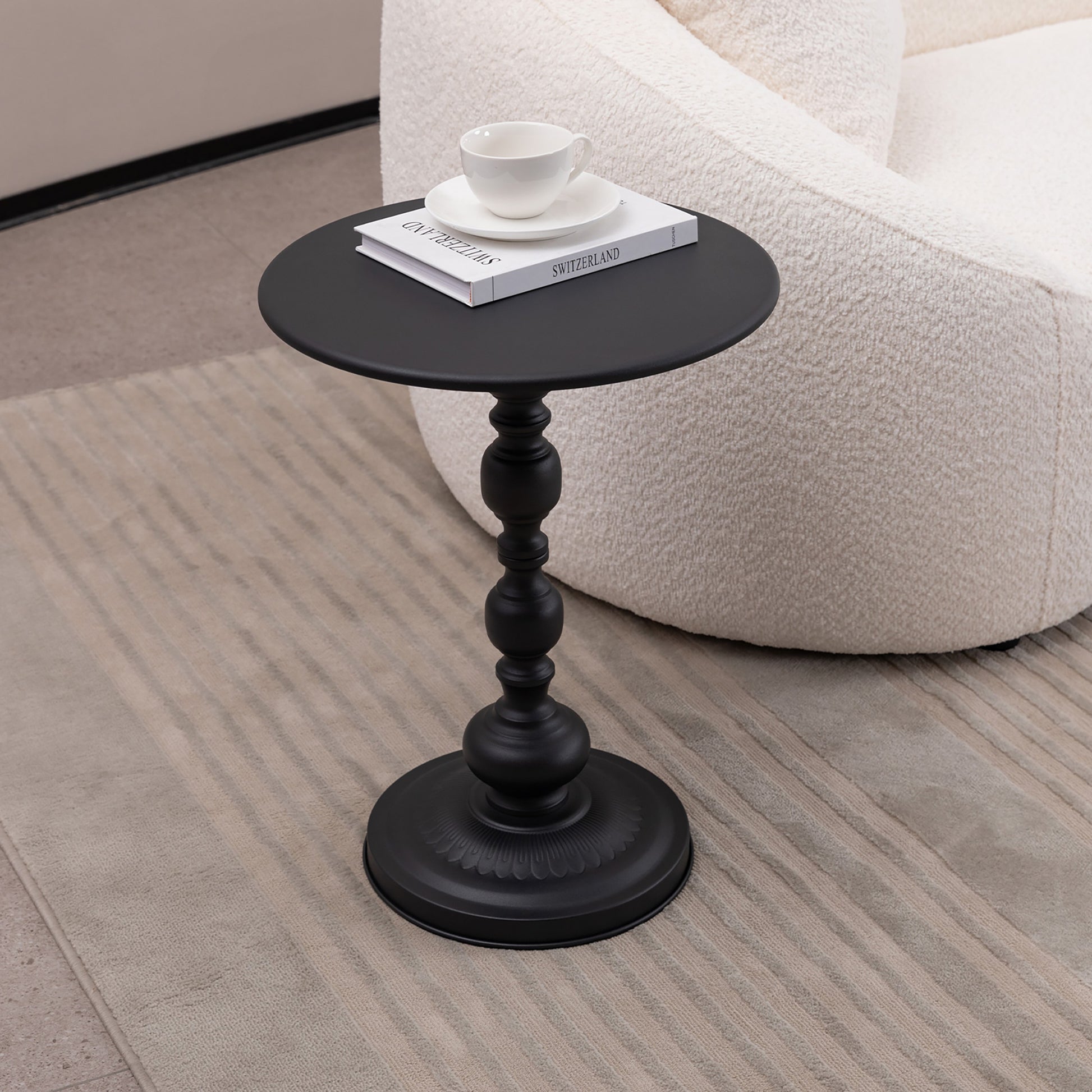 Vintage Metal Coffee Table End Table Round Side Table for Sofa Bedside Nightstand - Front View