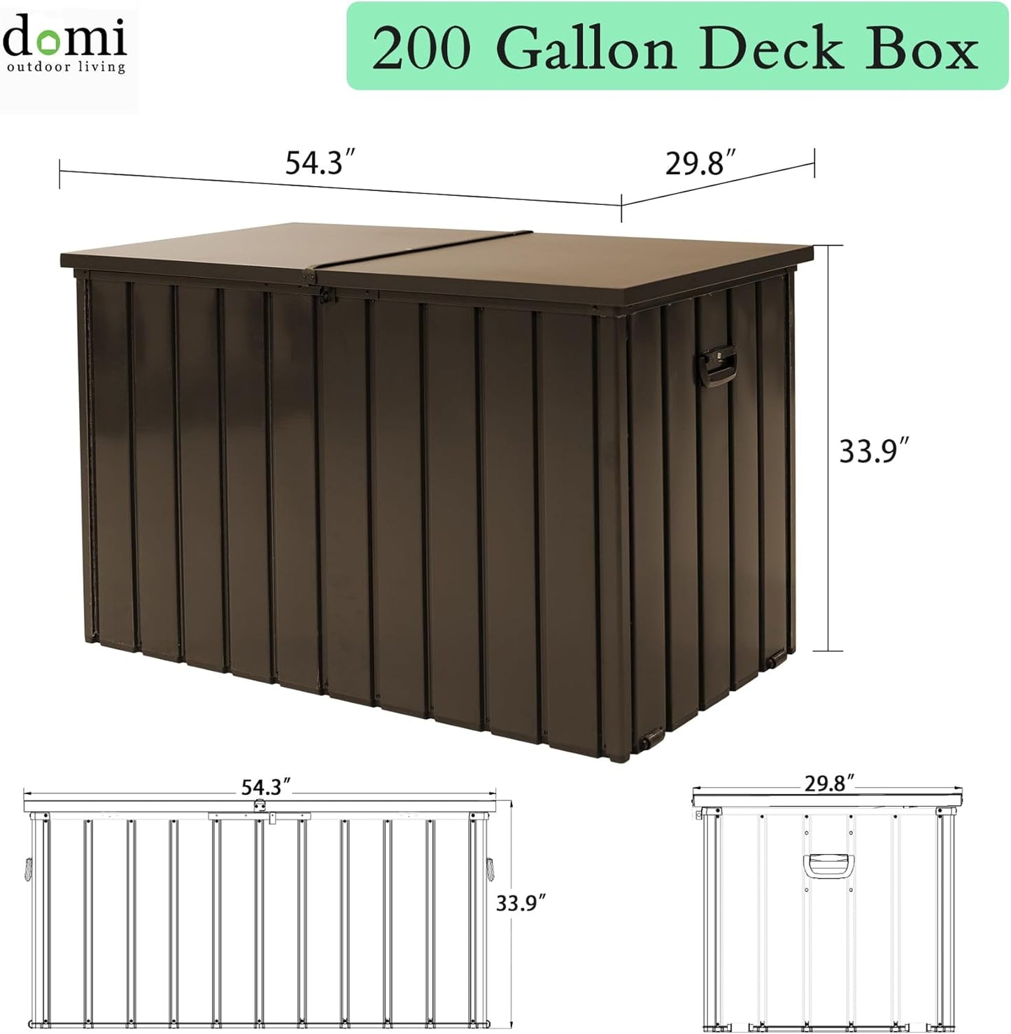 200 Gallon Metal Deck Box, Waterproof Outdoor Storage Box with Lockable Lid, Large Pool Storage Cabinet for Patio Furniture Garden Tools Pool-Supplies, Brown image 9